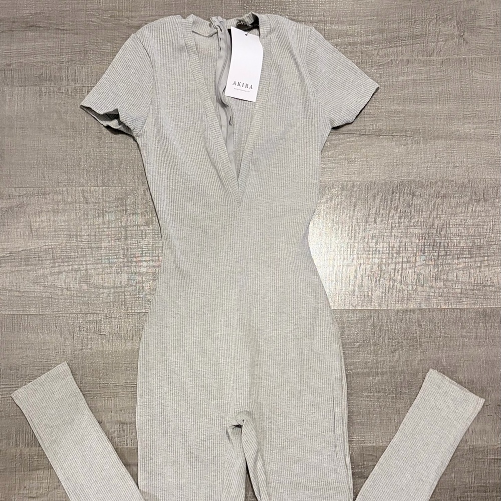 AKIRA Light Gray Ribbed Jumpsuit
